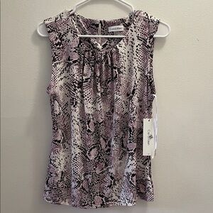 Calvin Klein Pink and Black Snake-Print Sleeveless Blouse